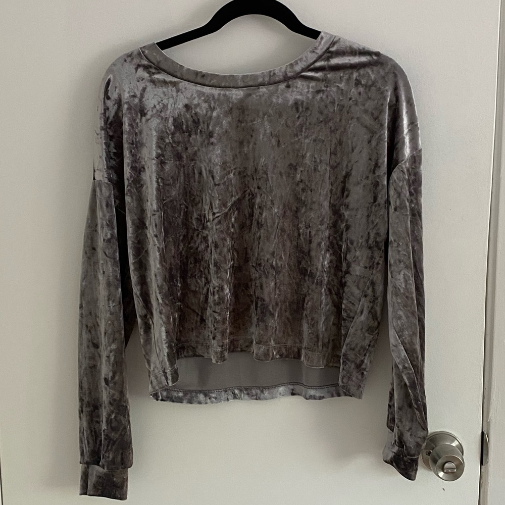Grey velvet long sleeve top